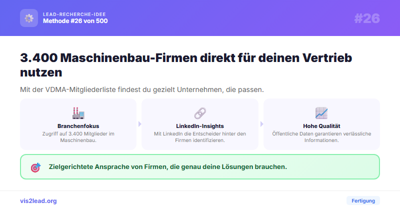 VDMA-Mitgliederliste: 3.400 Maschinenbau-Mitglieder — So gewinnst du Spitzen-Leads in der Fertigung
